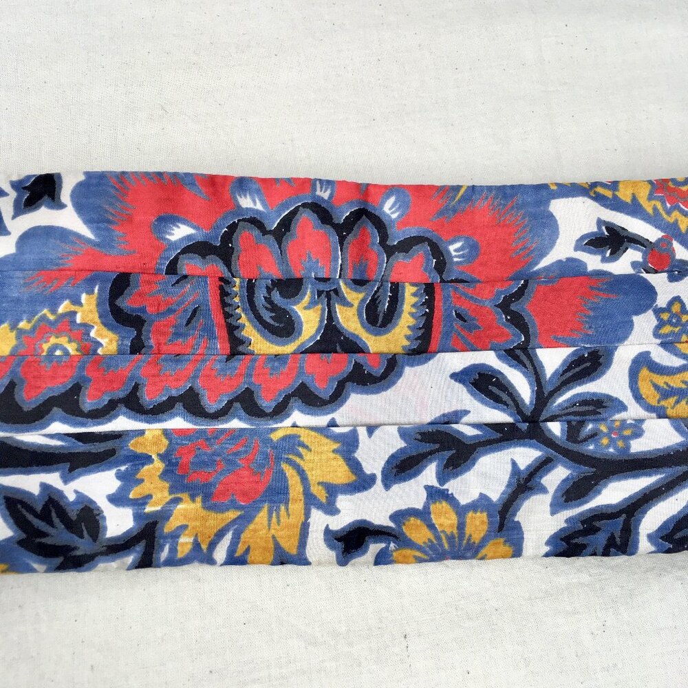 White New Haven Cummerbund Silk Floral Colorful Adjustable Wedding Prom